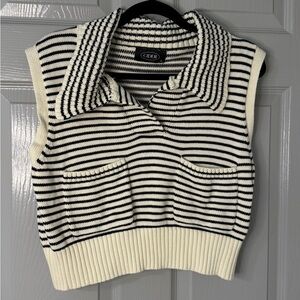 Cider| Black and White |Striped Knit  Sweater Vest| XL